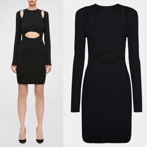 NEW! Wolford x Simkhai- Black Cutout Contour Mini Dress Long Sleeve Size Large